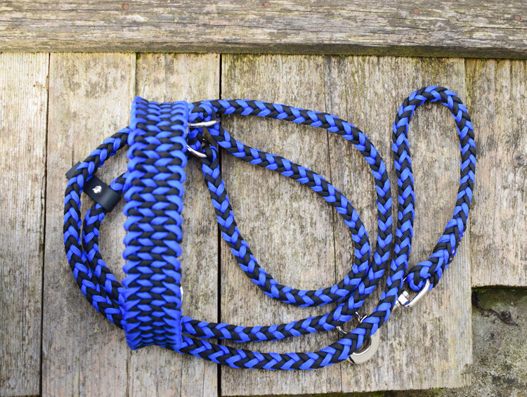 Manta M Dog set: collar and leash / Black and Blue