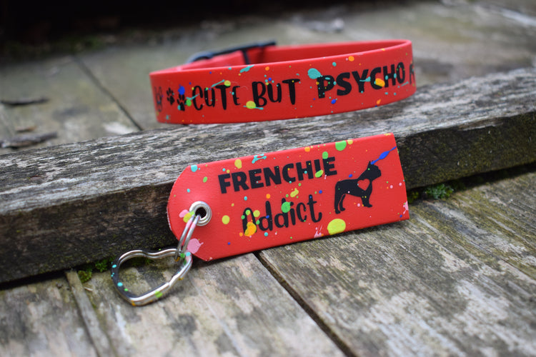 Frenchie Addict dog set: Collar and Key chain