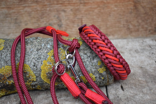 Bordeaux and Red Caramel Dog set: collar and leash