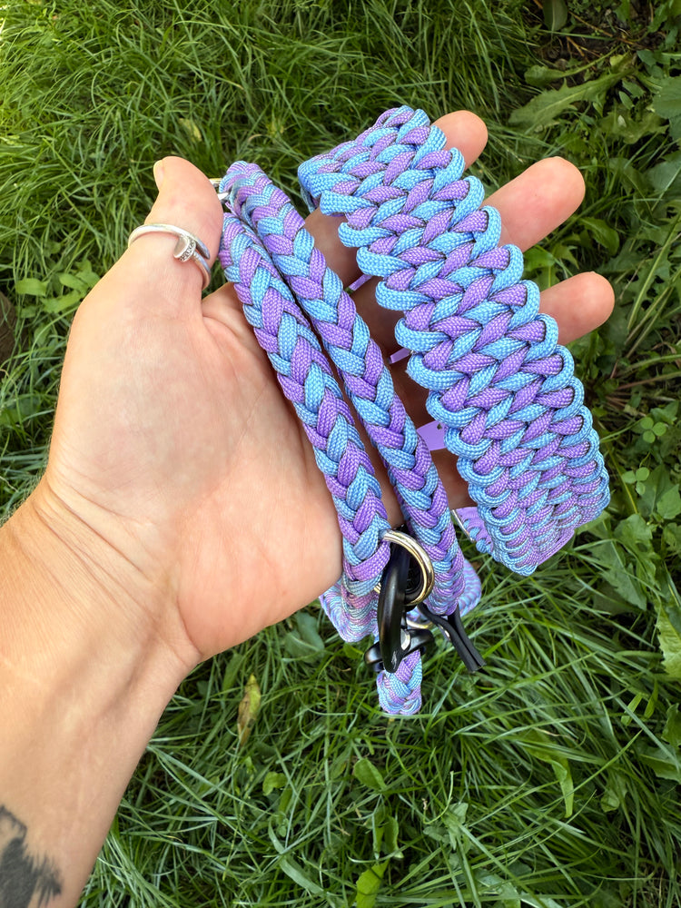 Manta M Dog set: collar and leash / Purple and Light blue