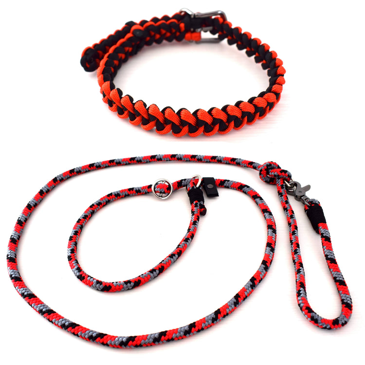 Red camo Dog set: collar and leash