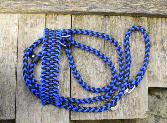 Manta M Dog set: collar and leash / Black and Blue